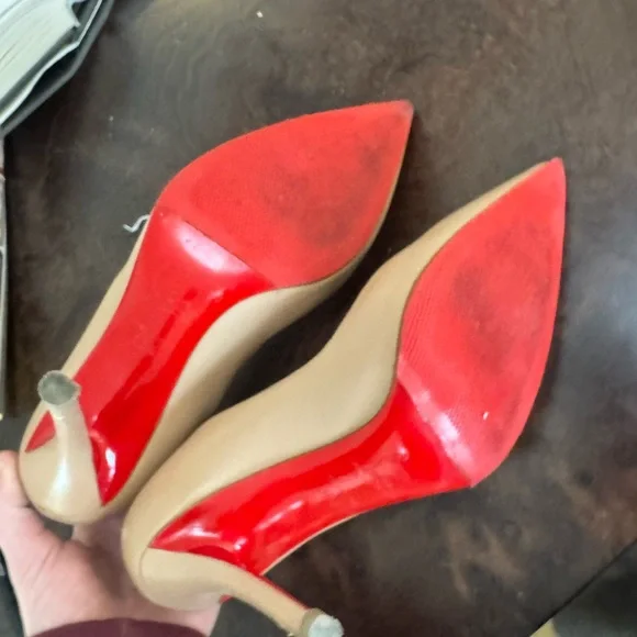 Christian Louboutin 36.5 Apostrophe 100mm Red Bottom NEW STYLE Nude Pumps - Picture 4 of 5